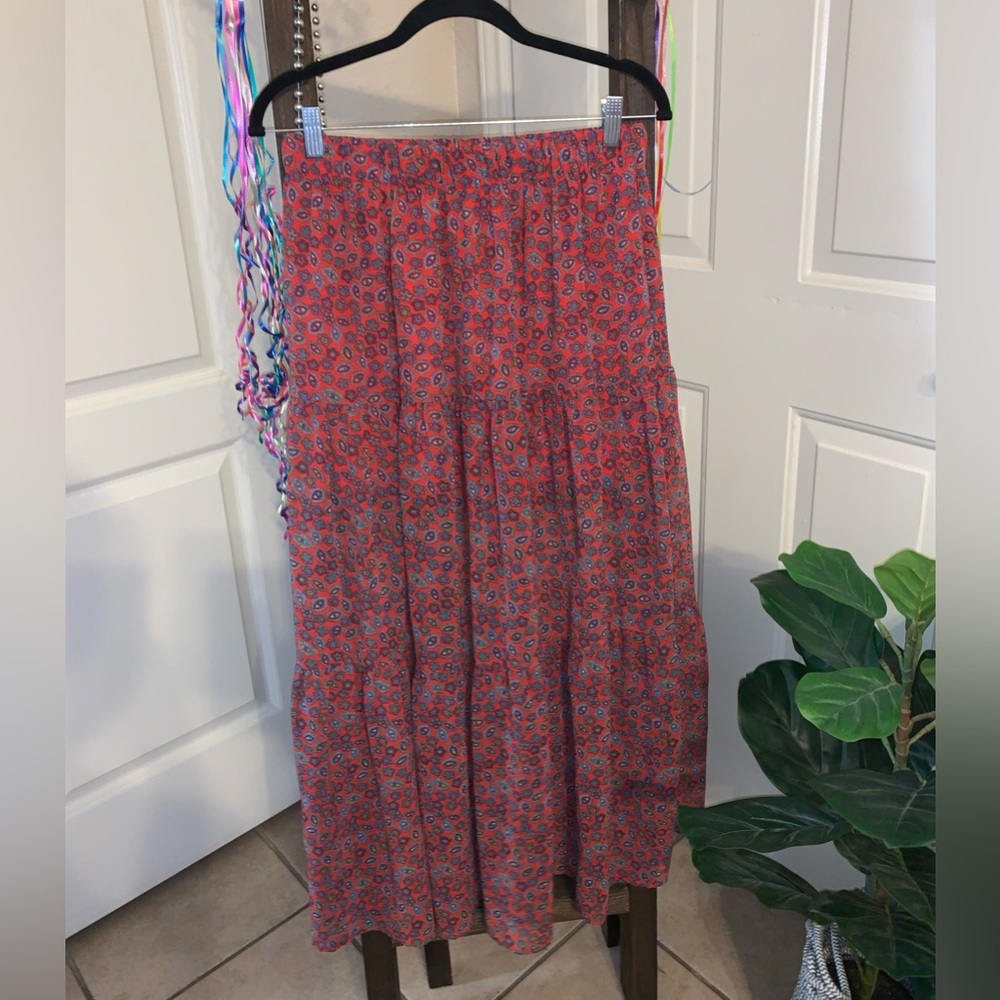 Paisley Print Blue + Red Skirt